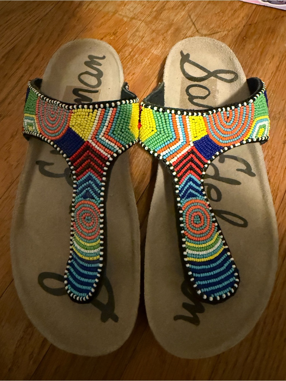 Sam Edelman Multicolor Beaded T-Strap Sandals with Bright Accents - Picture 2 of 6